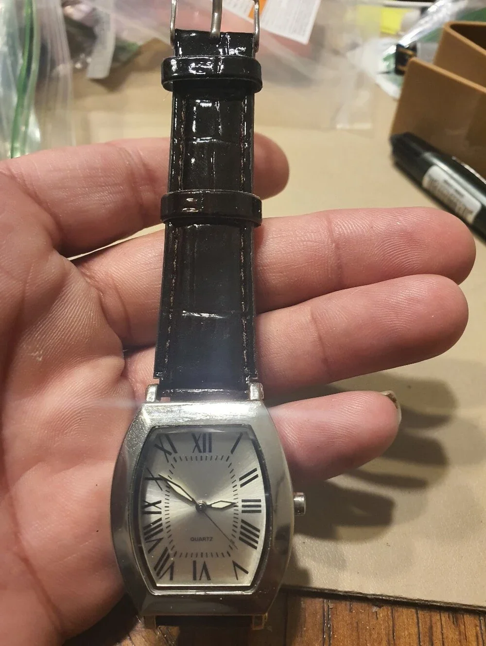 10/$20 SKC Silver Leather Men's Tank Watch